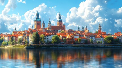 Fototapeta premium European cityscape on riverbank