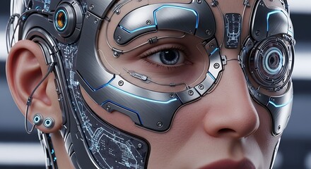 Fototapeta premium Cyborg face closeup.