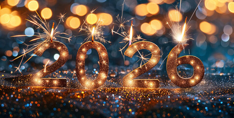 Celebration of the New Year 2025 with sparkling numbers and festive lights