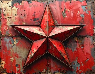 Rustic red star on weathered metal