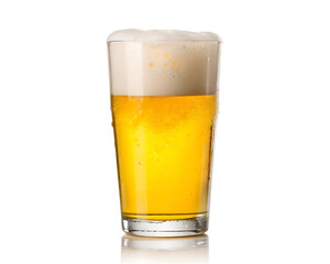 Tall glass of golden beer with foamy head isolated on a transparent background drink 1