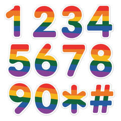 Rainbow Colored Numbers, Digits, and Symbols, Including One, Two, Three, Four, Five, Six, Seven, Eight, Nine, Zero, Asterisk, and Pound Sign Vector
