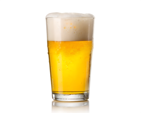 Tall glass of golden beer with foamy head isolated on a transparent background drink 1