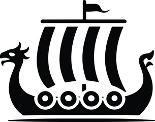 Viking Longship with Dragon Head Vector Illustration, Perfect for Historical, Adventure, and Nautical Designs, Representing Scandinavian and Norse Mythology