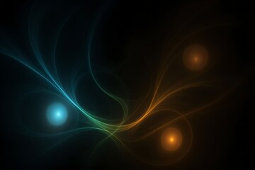 Obraz premium Abstract design featuring colorful wisps of light on a dark background with glowing orbs