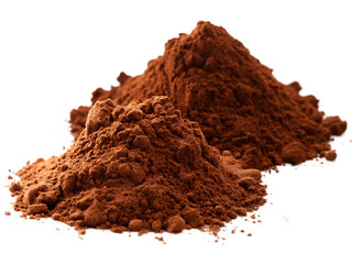 Two piles of cocoa powder on white isolated on a transparent background chocolate powder