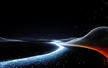 Futuristic digital waves with glowing lines and network connections