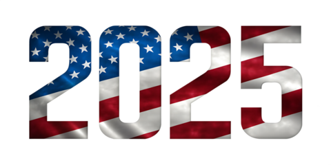 U S A flag numbers 2025 isolated on white background png isolated on a transparent background
