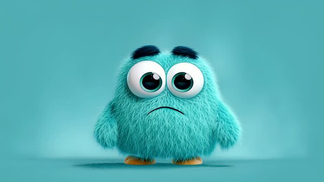 Cute Blue Creature Expresses Sadness in Playful Setting