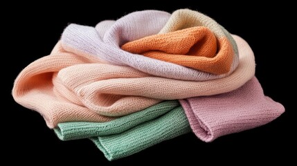 Soft Patchwork Knitted Scarf in Pastel Fabrics Isolated on Black Background