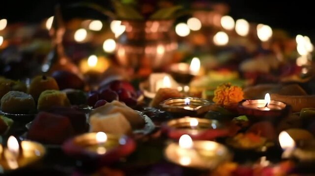 Decorative Diyas and Sweets for Chhath Puja Celebration