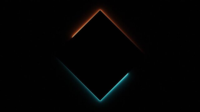 Animation of glowing neon rectangles squares abstract background. abstract glowing cyan and orange flickering neon rectangle border frame. 4k animated on black background