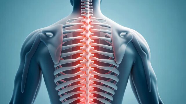 Backbone Anatomy Visualization: A detailed and informative medical rendering highlighting the spine, its skeletal structure, and highlighting potential areas of concern.