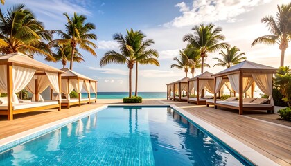Fototapeta premium Tropical resort poolside cabanas