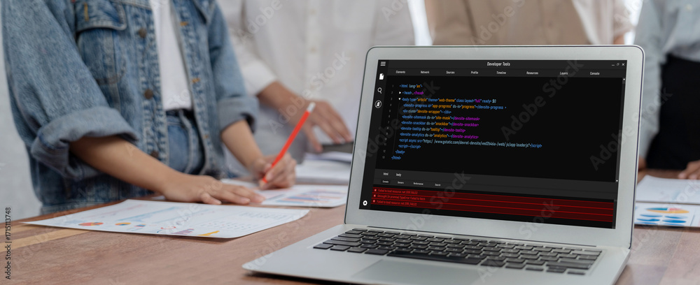 Wall mural software development programming on computer screen for brisk application and program coding