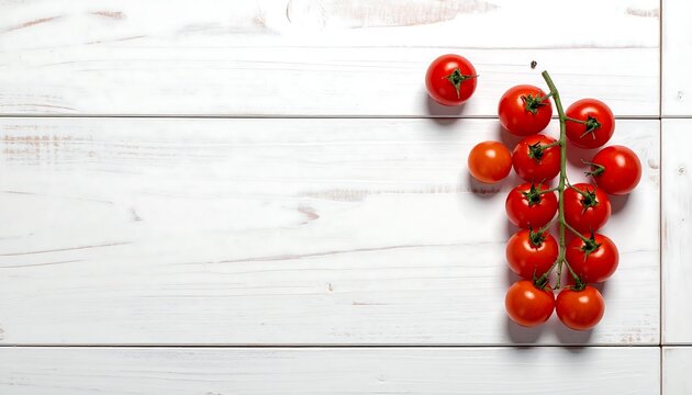 Fresh Vine-Ripened Cherry Tomatoes on White Wooden Surface - Powered by Adobe