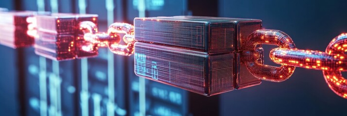 Digital blockchain technology connects data securely in a futuristic environment showcasing advanced encryption and network efficiency