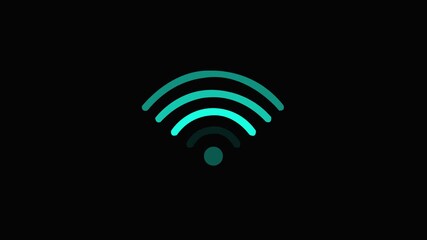 Wifi icon symbolizing internet access. Abstract animation of a glowing turquoise wifi signal with black background represents connectivity and wireless internet access, on black background. HD video - Powered by Adobe