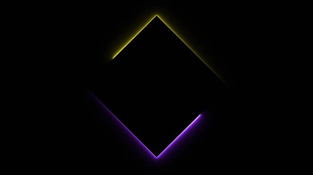 Animation of glowing neon rectangles squares abstract background. abstract glowing violet and yellow flickering neon rectangle border frame. 4k animated on black background