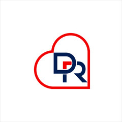 DR letter logo design with heart symbol.