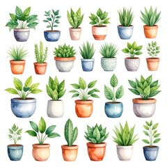 Fototapeta premium Watercolor potted plants