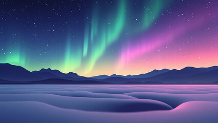Aurora over snowcovered landscape