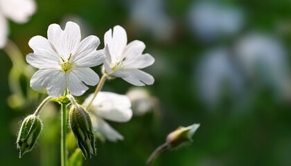 White Campion Silene Latifolia Flowers Closeup Selective Focus