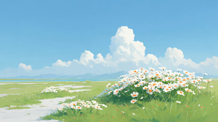 breathtaking summer landscape featuring lush meadow grasses set against clear blue sky