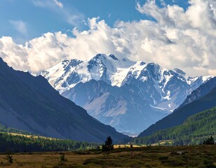 Majestic snow-capped mountain range panorama