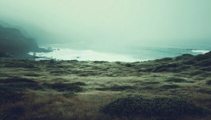 Coastal grassland landscape with circle frame