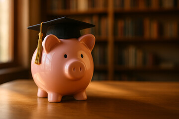 Piggy Bank with Graduation Cap, Education Savings Concept