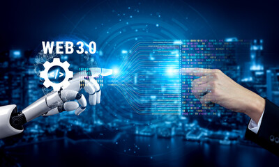 The concept of AI development and decentralized data processing in Web 3.0. The flow of information and code in the next generation AI internet. Motif