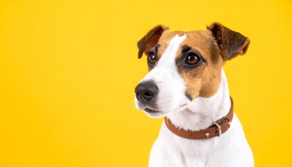 Adorable Jack Russell Terrier Dog on Yellow Background