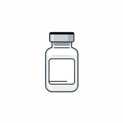 Obraz premium A clear glass vial with a gray cap and a blank white label, isolated on white.