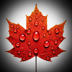 Macro Shot of a Red Maple Leaf with Water Droplets