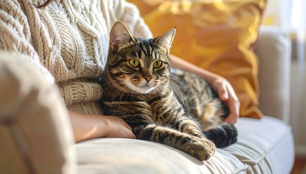 Cozy Companion: Feline Friend on a Sofa