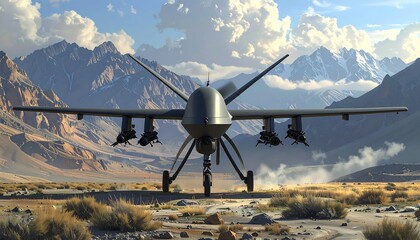 Military Drone in Mountainous Terrain