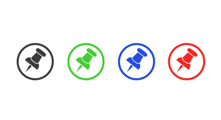 Colorful Circle Push Pins on White Background