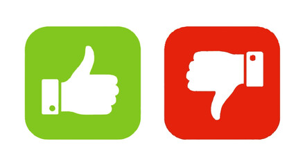Obraz premium Thumbs Up and Down Icons of Approval and Disapproval in Green and Red