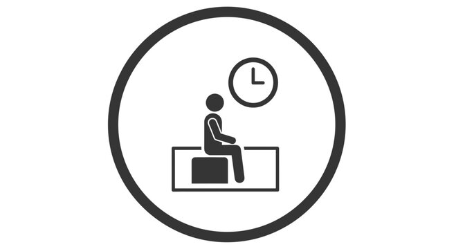 Waiting Room Conceptual illustration of a person seated, with a clock, emphasizing time and patience