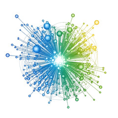 Abstract Network of Connected Spheres in Blue Green Yellow Gradient