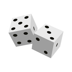 Two white dice with black dots shown in minimal graphic style on white background. Concept of chance, gambling, and random outcomes. Vector illustration