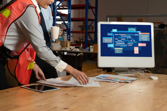 Software development or programming work with coding screen of various programming languages like HTML, , , and C brisk for new application development