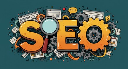 SEO Concept Illustration: a visually striking illustration that encapsulates the essence of Search Engine Optimization, showcasing relevant elements of SEO in an engaging style.