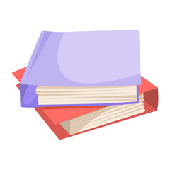 Two thick closed books with visible pages and colorful covers, flat graphic style on a clean white background. Concept of education and knowledge. Vector illustration