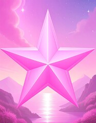 Pink star over a pastel landscape