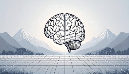 Brain graphic over landscape
