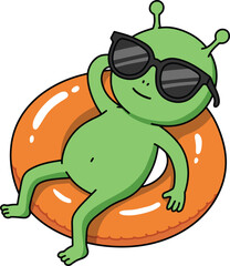 Relaxed Alien on an Orange Inflatable Ring