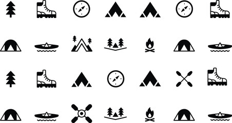 Outdoor Adventure Silhouette Icons – Camping, Hiking & Nature Vector Set