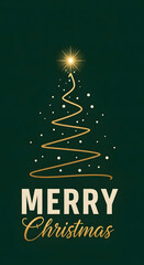 Golden Spiral Christmas Tree With Star on Green Background Illustration.